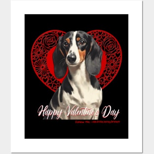 Happy Valentine’s Day Piebald Dachshund Heart Posters and Art